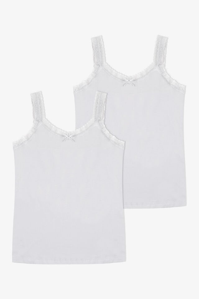 Kadın Pamuklu 2’li Kol Yaka Dantelli Geniş Askılı Atlet Beyaz - S-M