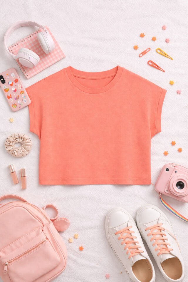 Genç Kız Pamuklu Oversize Kısa Kollu Crop Tshirt 15-16 Yaş - Pembe
