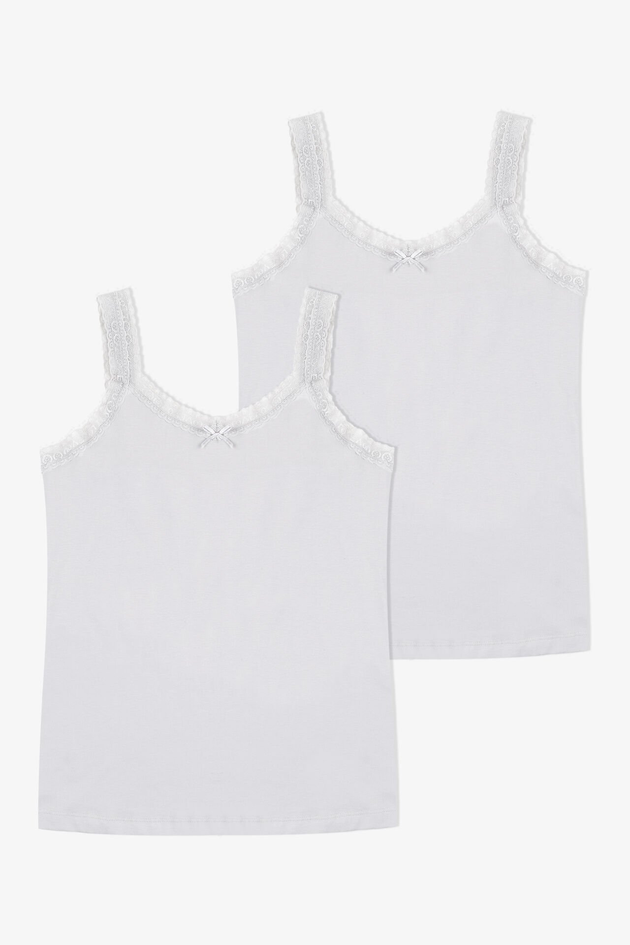 Kadın Pamuklu 2’li Kol Yaka Dantelli Geniş Askılı Atlet Beyaz - L-XL