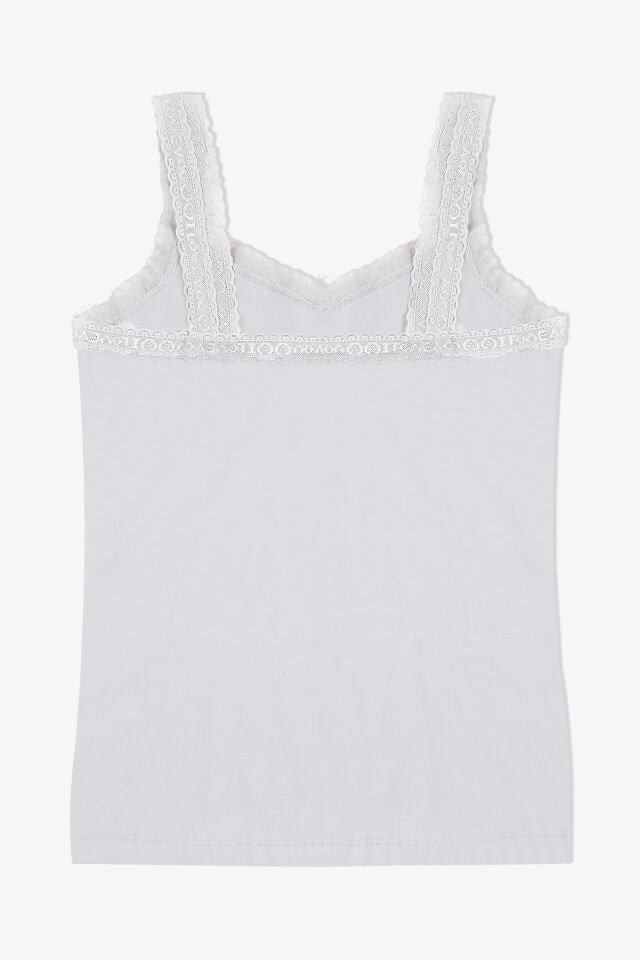 Kadın Pamuklu 2’li Kol Yaka Dantelli Geniş Askılı Atlet Beyaz - L-XL