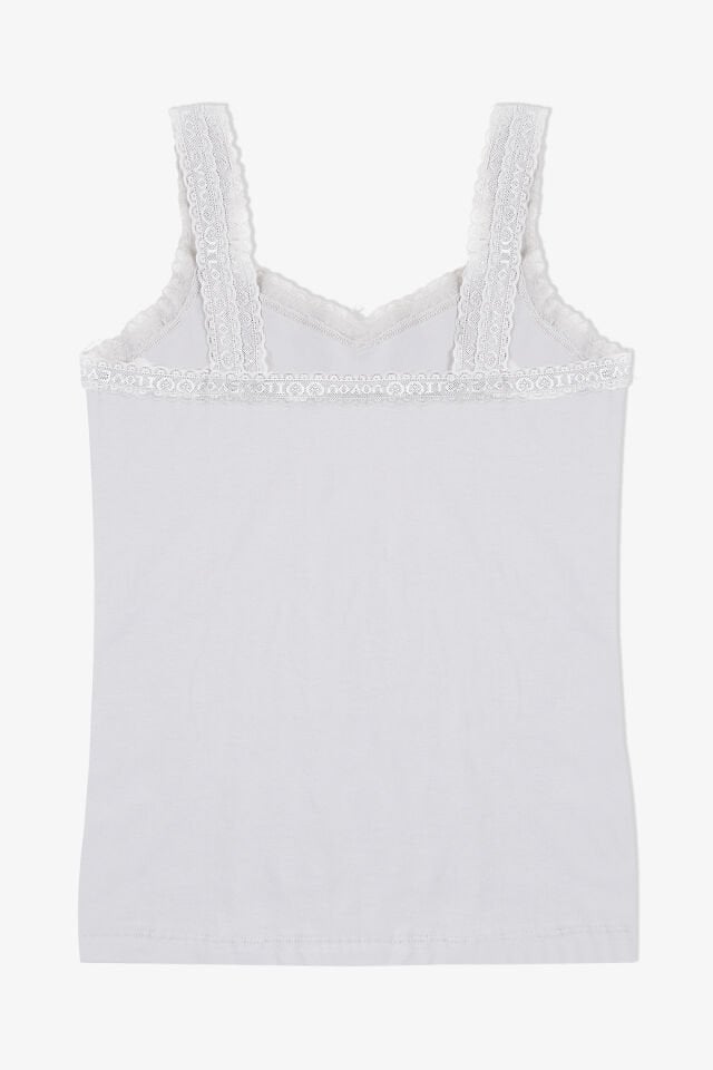 Kadın Pamuklu 2’li Kol Yaka Dantelli Geniş Askılı Atlet Beyaz - L-XL