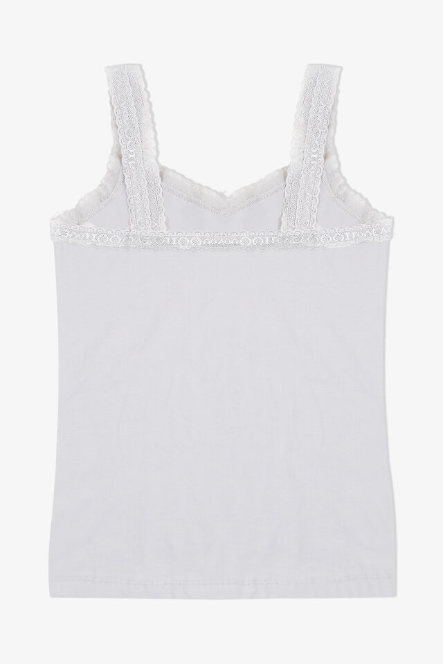 Kadın Pamuklu 2’li Kol Yaka Dantelli Geniş Askılı Atlet Beyaz - L-XL