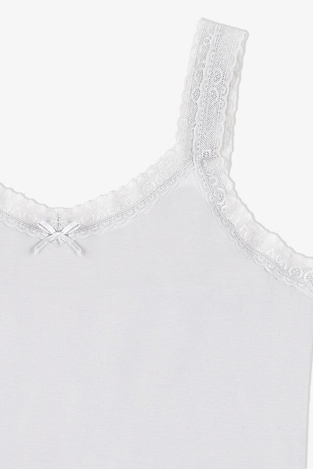 Kadın Pamuklu 2’li Kol Yaka Dantelli Geniş Askılı Atlet Beyaz - L-XL