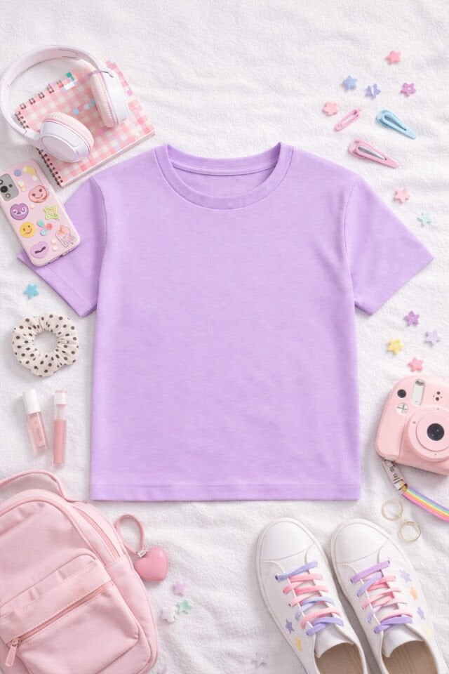 Genç Kız Pamuklu Oversize Kısa Kollu Tshirt 11-12 Yaş - Lila
