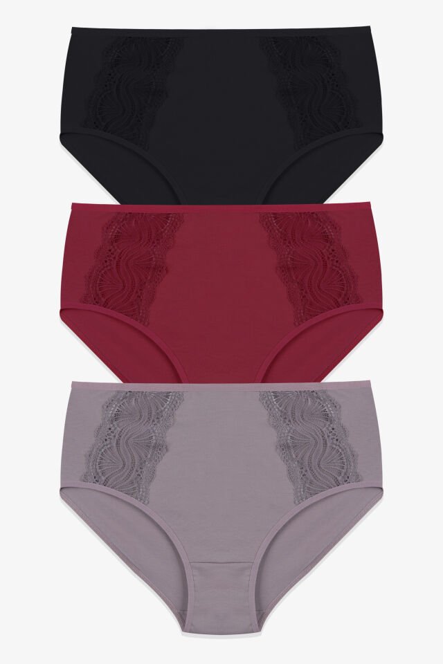 Kadın 3’lü Dantel Detaylı Pamuklu Külot M/L - Çok Renkli