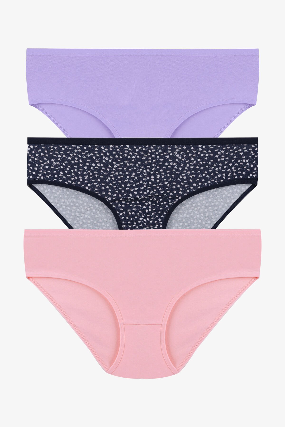 3'lü Desenli Pamuklu Yüksek Bel Bato