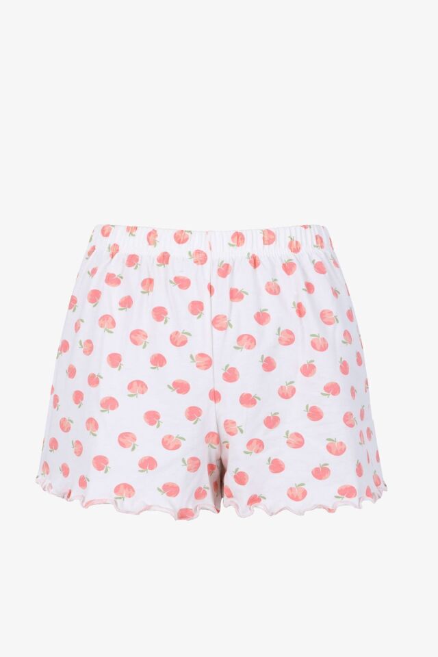 Kadın Pamuklu Baby Overloklu İp Askılı Şortlu Pijama Takımı