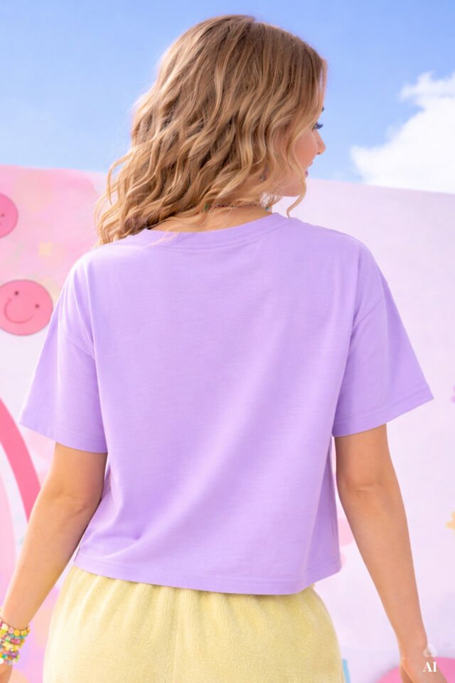 Genç Kız Pamuklu Oversize Kısa Kollu Tshirt 13-14 Yaş - Lila