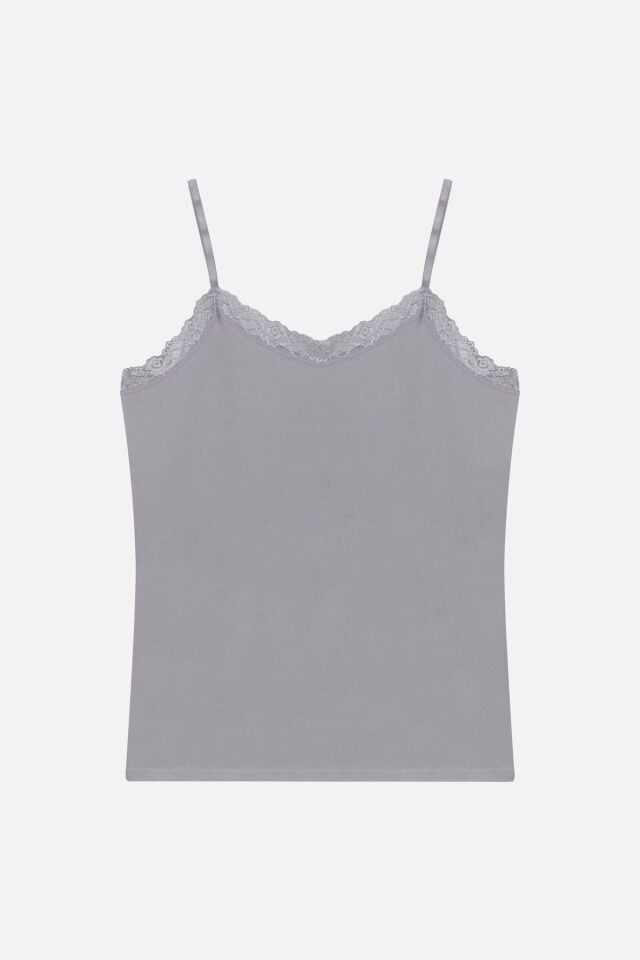 Kadın 2'li Ip Askılı Dantelli - Ayar Halkalı Atlet Gri - 2XL - Gri - 2XL