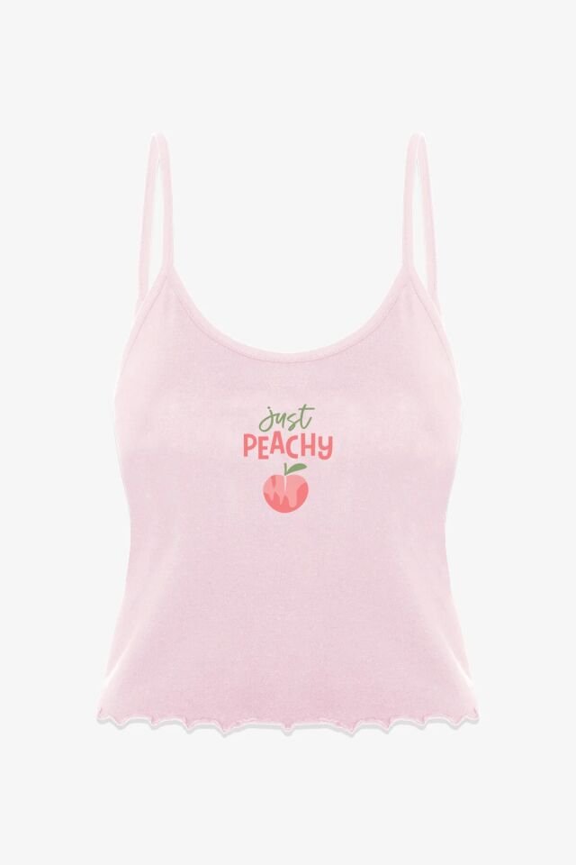 Kadın Pamuklu Baby Overloklu İp Askılı Şortlu Pijama Takımı KO70123 Şeftali - M