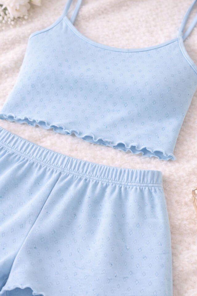 Kadın Pamuklu İp Askılı Şort Takım XL