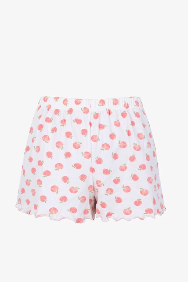 Kadın Pamuklu Baby Overloklu İp Askılı Şortlu Pijama Takımı KO70123 Şeftali - S