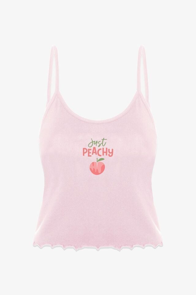 Kadın Pamuklu Baby Overloklu İp Askılı Şortlu Pijama Takımı KO70123 Şeftali - XL