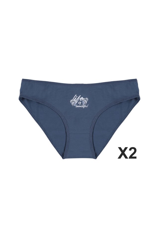 Kadın 3'lü Pamuklu Basic Külot Lacivert - Mavi - S - M