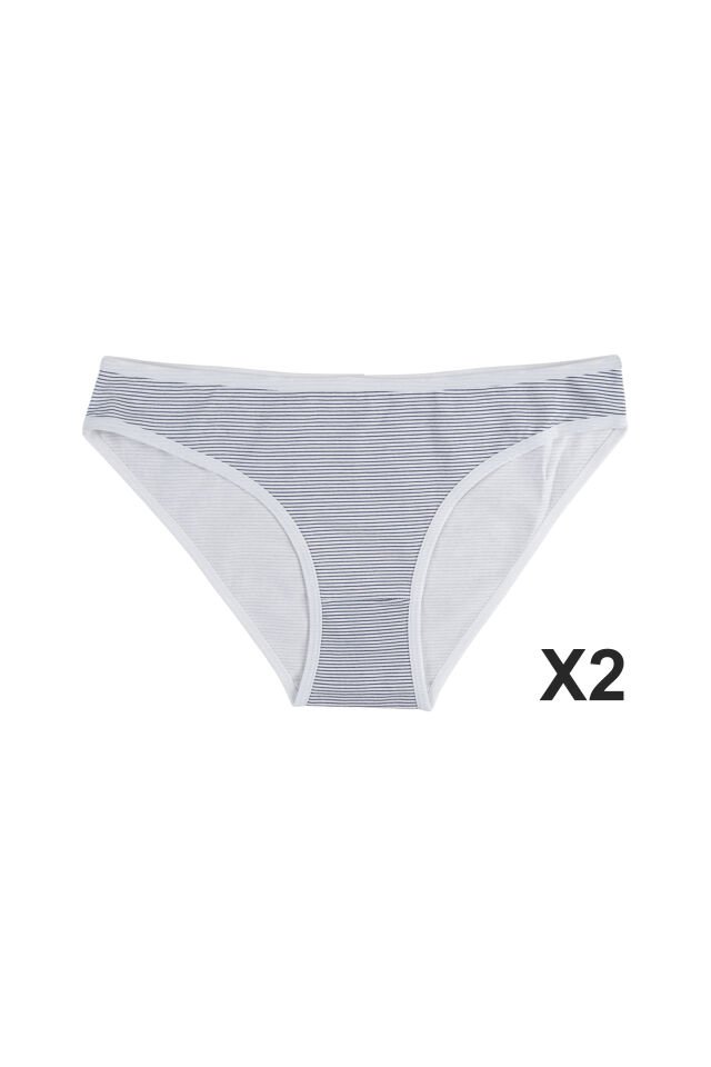 Kadın 3'lü Pamuklu Basic Külot Lacivert - Mavi - S - M