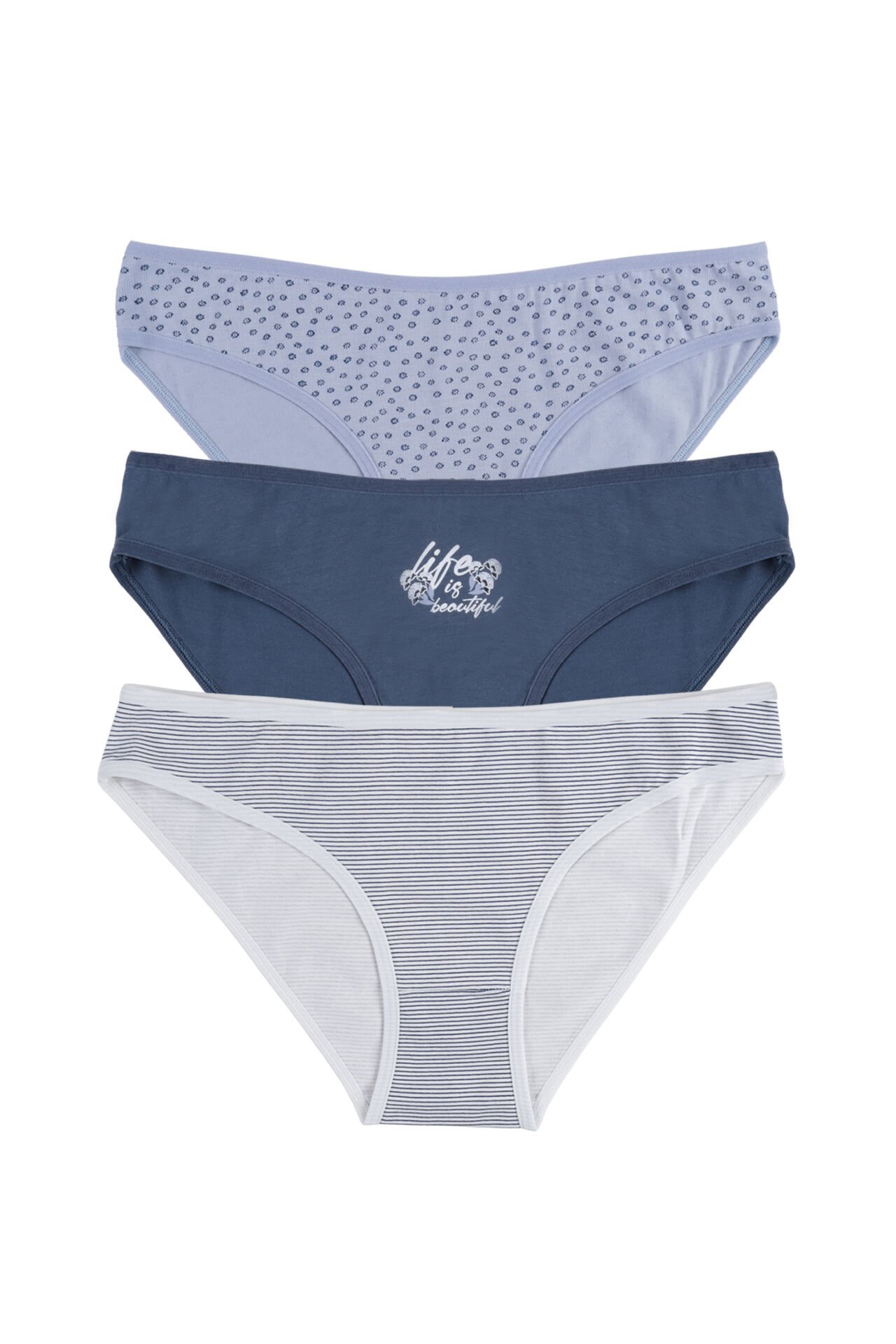 Kadın 3'lü Pamuklu Basic Külot Lacivert - Mavi - L - XL