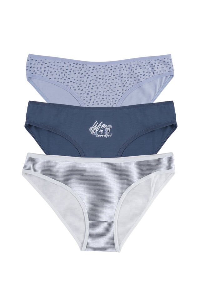 Kadın 3'lü Pamuklu Basic Külot Lacivert - Mavi - L/XL