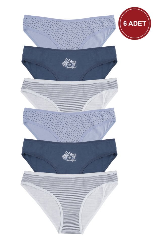 Kadın 3'lü Pamuklu Basic Külot Lacivert - Mavi - L - XL