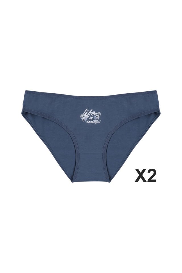 Kadın 3'lü Pamuklu Basic Külot Lacivert - Mavi - L - XL