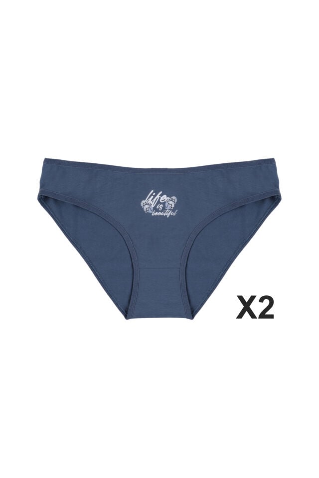 Kadın 3'lü Pamuklu Basic Külot Lacivert - Mavi - L - XL