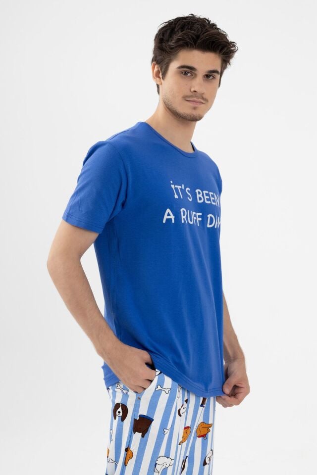 Erkek Kısa Kollu Pamuklu Hayvan Desenli Pijama Takımı