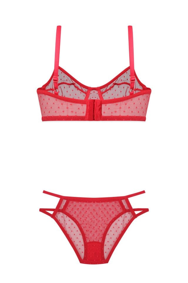 Sevgililer Günü Temalı Kadın Kırmızı Puanlı Tül Sütyen Takımı Kırmızı - 85B