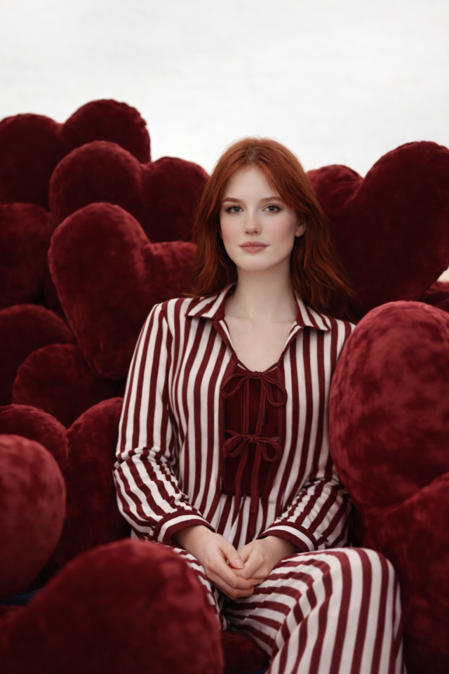 3'lü Çizgili Pamuklu Pijama Takımı Bordo - Pembe - XL