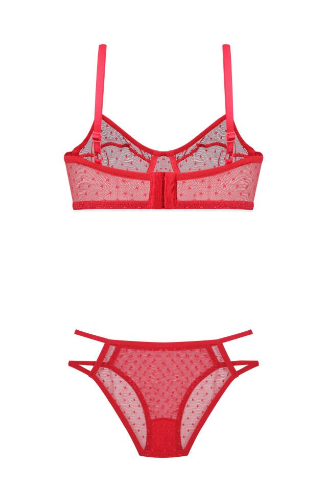 Sevgililer Günü Temalı Kadın Kırmızı Puanlı Tül Sütyen Takımı Kırmızı - 90B
