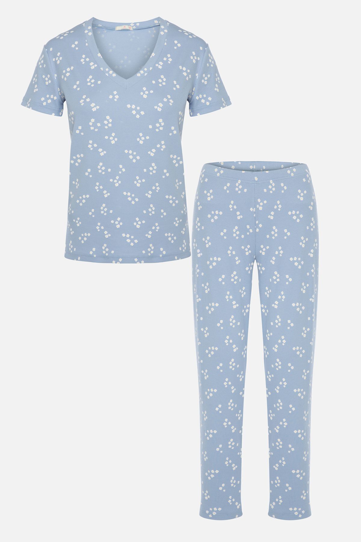 Kadın Kısa Kollu Pamuklu Fitilli Kaşkorse Pijama Takımı