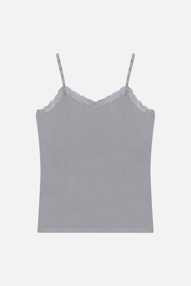 Kadın 2'li Ip Askılı Dantelli - Ayar Halkalı Atlet Gri - L/XL - Gri - L/XL