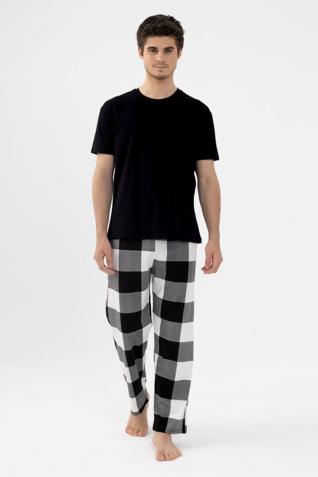 Erkek Kısa Kollu Pamuklu Ekose Desenli Pijama Takımı