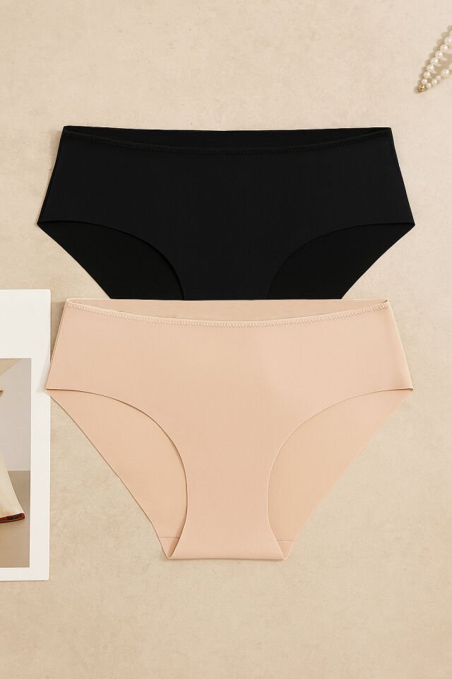 2’li Lazer Kesim Dikişsiz Basic Iz Yapmaz Külot KO5500LZR-1 Siyah-Ten - S/M