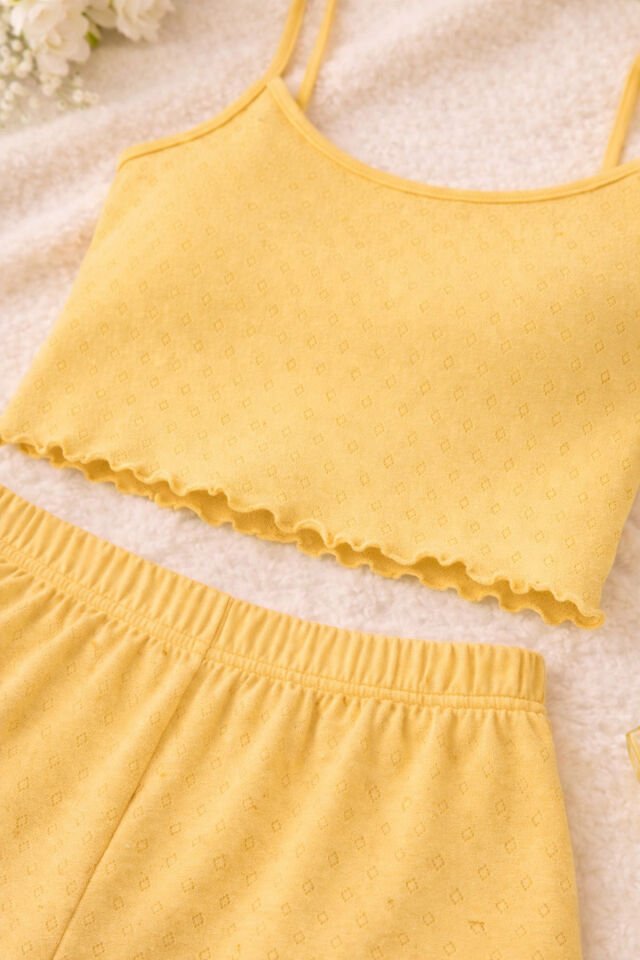 Kadın Pamuklu İp Askılı Şort Takım S