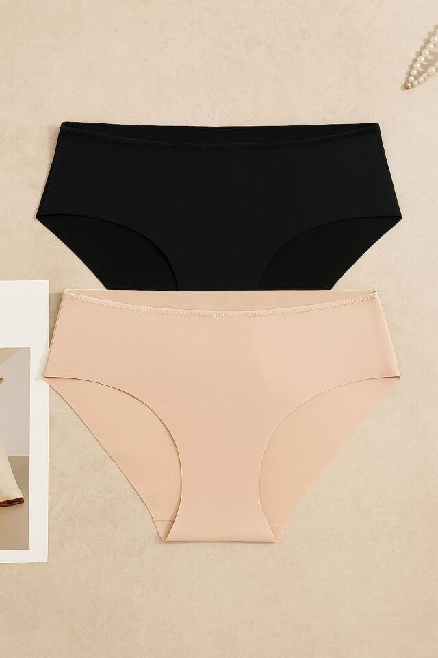 2’li Lazer Kesim Dikişsiz Basic Iz Yapmaz Külot KO5500LZR-1 Siyah-Ten - L/XL
