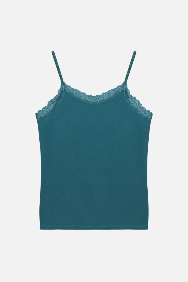 Kadın 2'li Ip Askılı Dantelli - Ayar Halkalı Atlet Siyahyesil - L/XL - Siyahyesil - L/XL