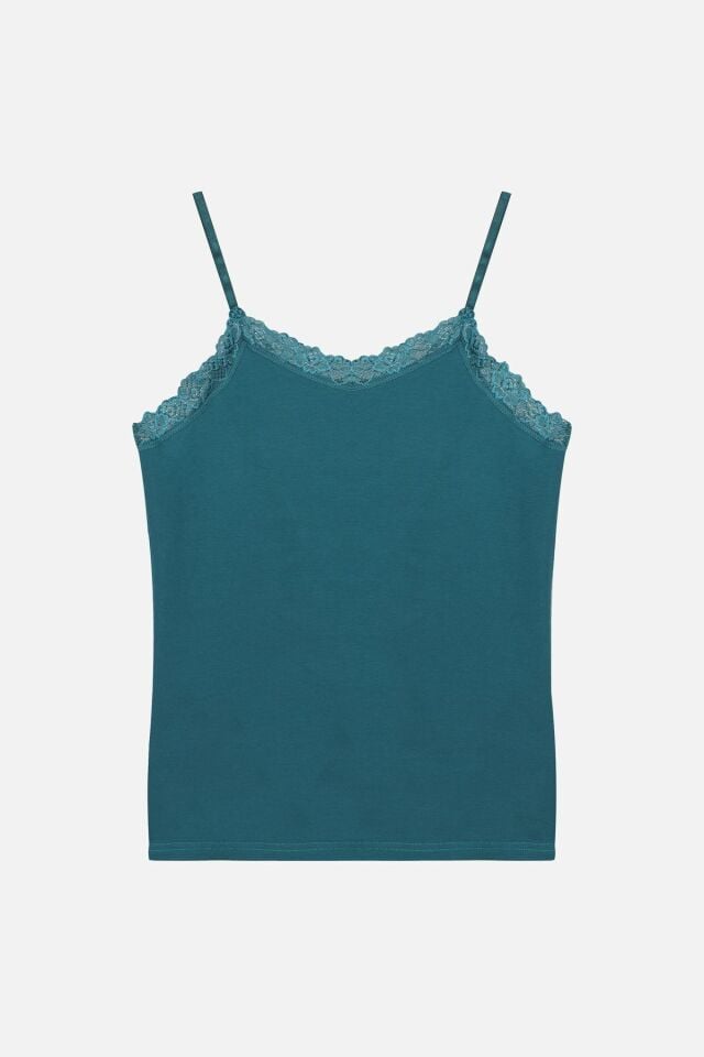 Kadın 2'li Ip Askılı Dantelli - Ayar Halkalı Atlet Siyahyesil - L/XL - Siyahyesil - L/XL