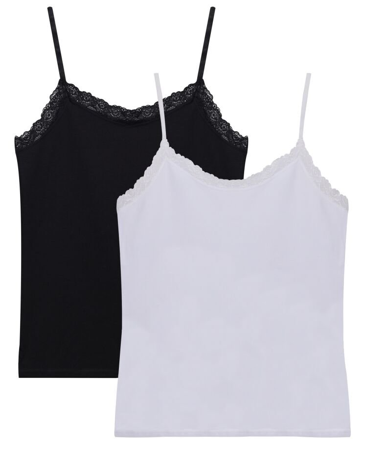 Kadın 2'li Ip Askılı Dantelli - Ayar Halkalı Atlet Siyahbeyaz - L/XL - Siyahbeyaz - L/XL