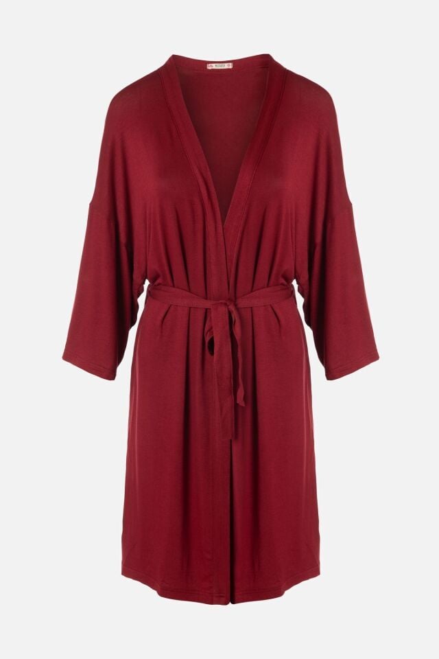 Sevgililer Günü Temalı Kadın Viskon - Yumuşak Dokulu İkili Dantelli Gecelik Sabahlık Takım KO70120 Bordo - S - KO70120 Bordo - S