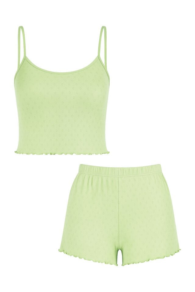 Kadın Pamuklu İp Askılı Şort Takım XL - Yeşil