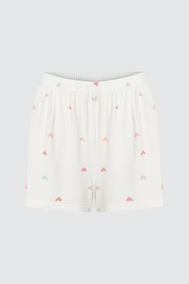 Kadın Kısa Kollu Viskon Kalp Desenli Şortlu Pijama Takımı