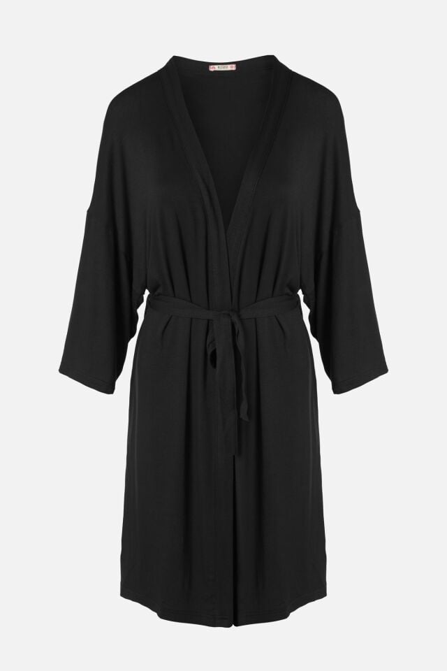 Sevgililer Günü Temalı Kadın Viskon - Yumuşak Dokulu İkili Dantelli Gecelik Sabahlık Takım KO70120 Siyah - L - KO70120 Siyah - L