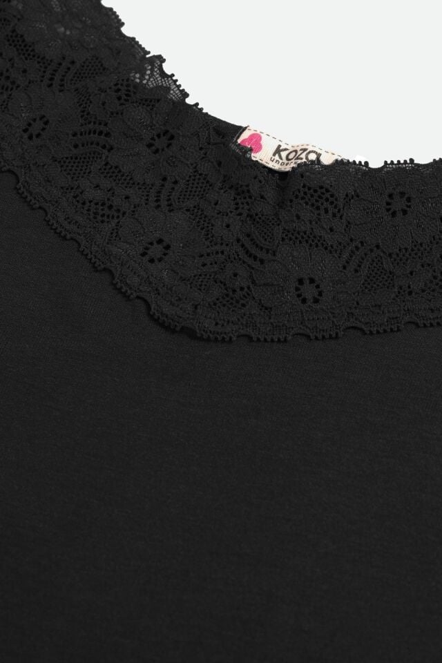 Sevgililer Günü Temalı Kadın Viskon - Yumuşak Dokulu İkili Dantelli Gecelik Sabahlık Takım KO70120 Siyah - L - KO70120 Siyah - L