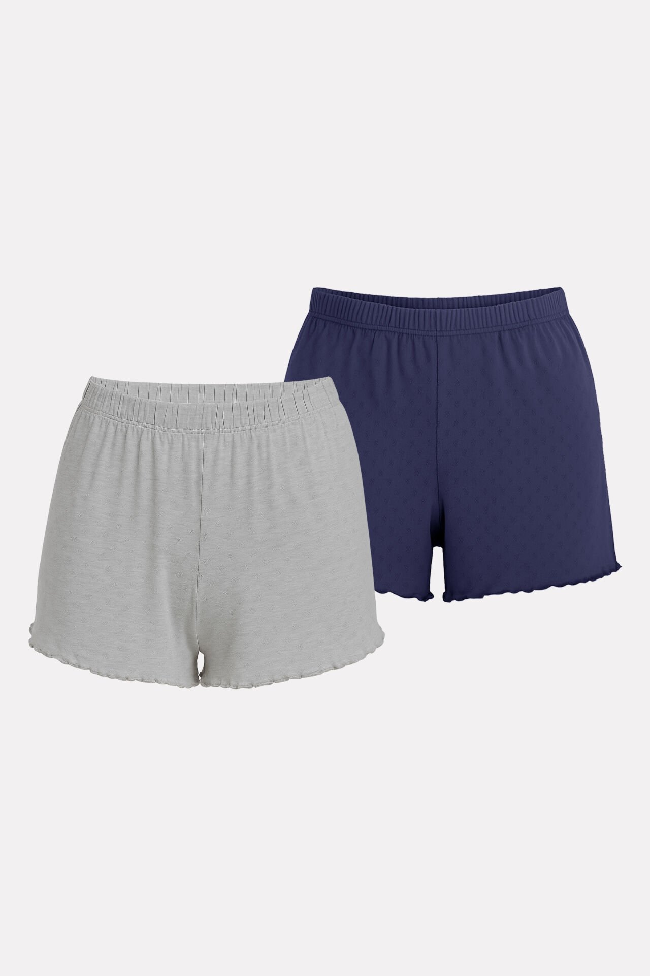Kadın Pamuklu Baby Overloklu 2'li Şort S-M - Lacivert - Gri