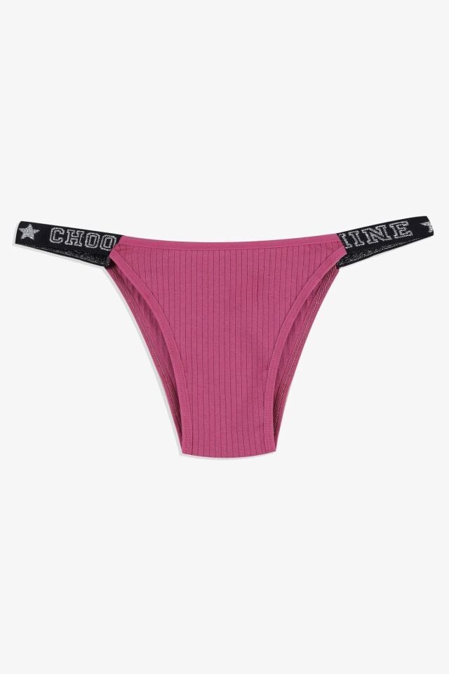 Kadın 3'lü Yazılı Lastikli Fitilli Brazilian Külot bordo-sekerpembe-gri - M - bordo-sekerpembe-gri - M