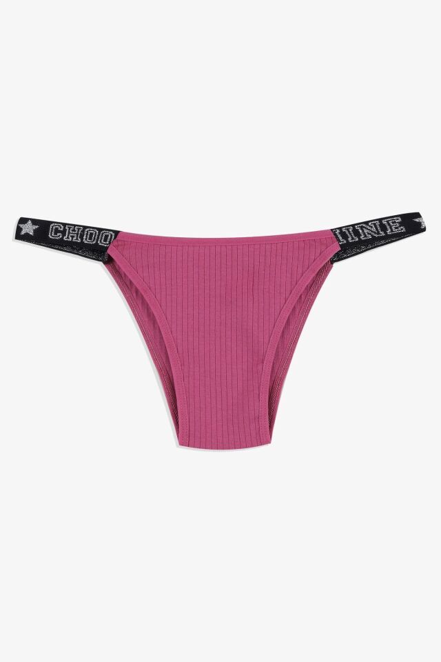 Kadın 3'lü Yazılı Lastikli Fitilli Brazilian Külot bordo-sekerpembe-gri - M - bordo-sekerpembe-gri - M