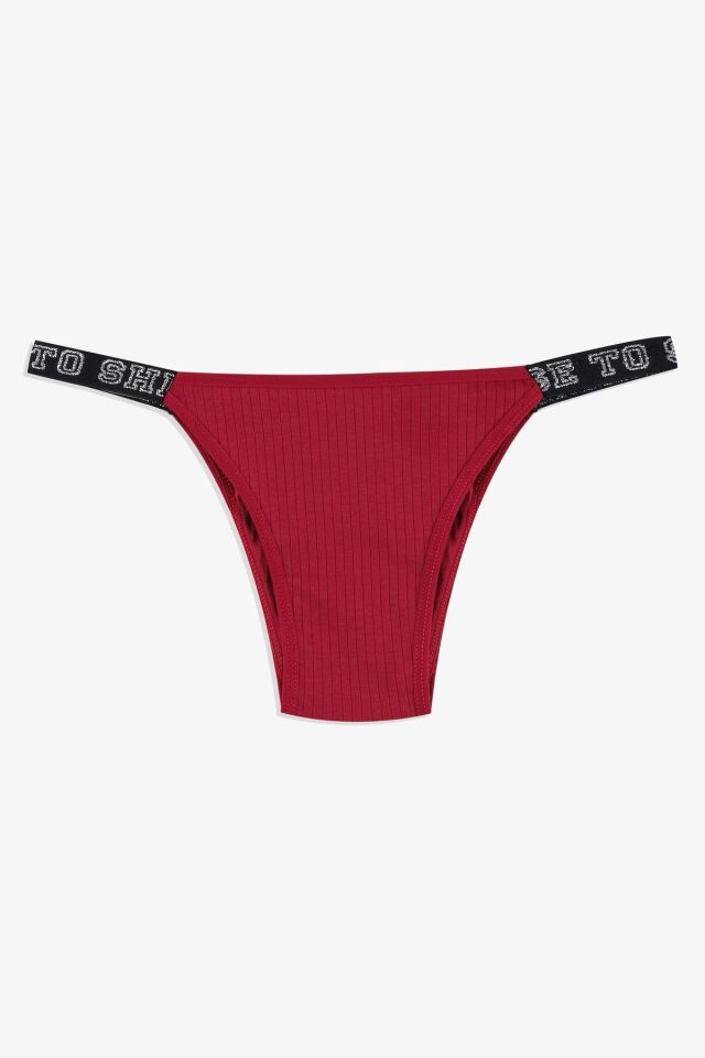 Kadın 3'lü Yazılı Lastikli Fitilli Brazilian Külot bordo-sekerpembe-gri - M - bordo-sekerpembe-gri - M