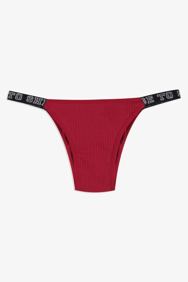 Kadın 3'lü Yazılı Lastikli Fitilli Brazilian Külot bordo-sekerpembe-gri - M - bordo-sekerpembe-gri - M