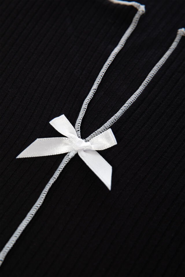 Kadın Kısa Kollu Fiyonklu Fitilli Pijama Takımı