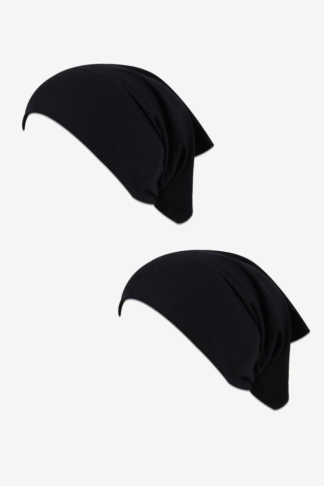 Kadın 2'li Likralı Dikişsiz Siyah Tesettür Bone