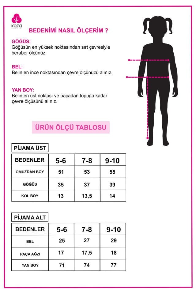 Kız Çocuk Pamuklu Kalpli Desenli Pijama Takımı Ekru - Yeşil - 7 - 8 Yaş